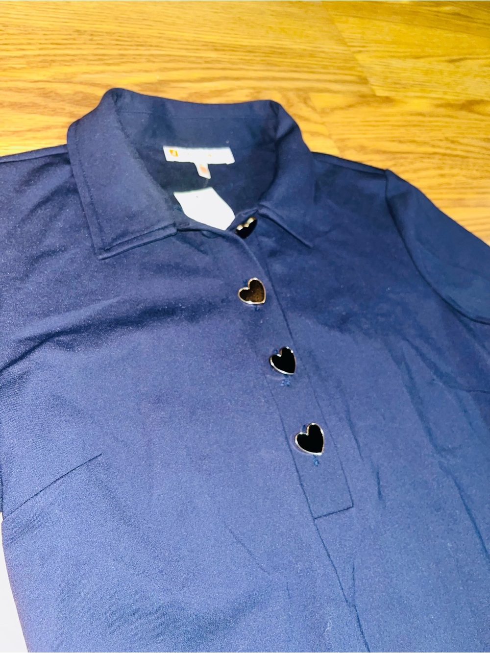 Jude Connally Navy Long-Sleeve Collared Dress with Heart Buttons